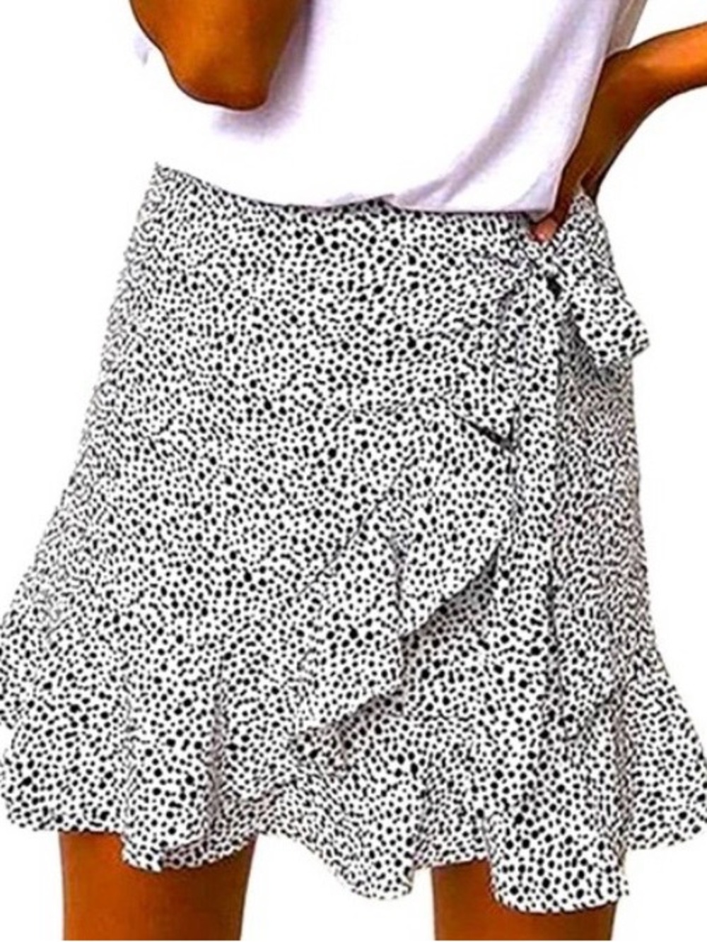 Black & White Print wrap skirt with Tie Detail Skirt